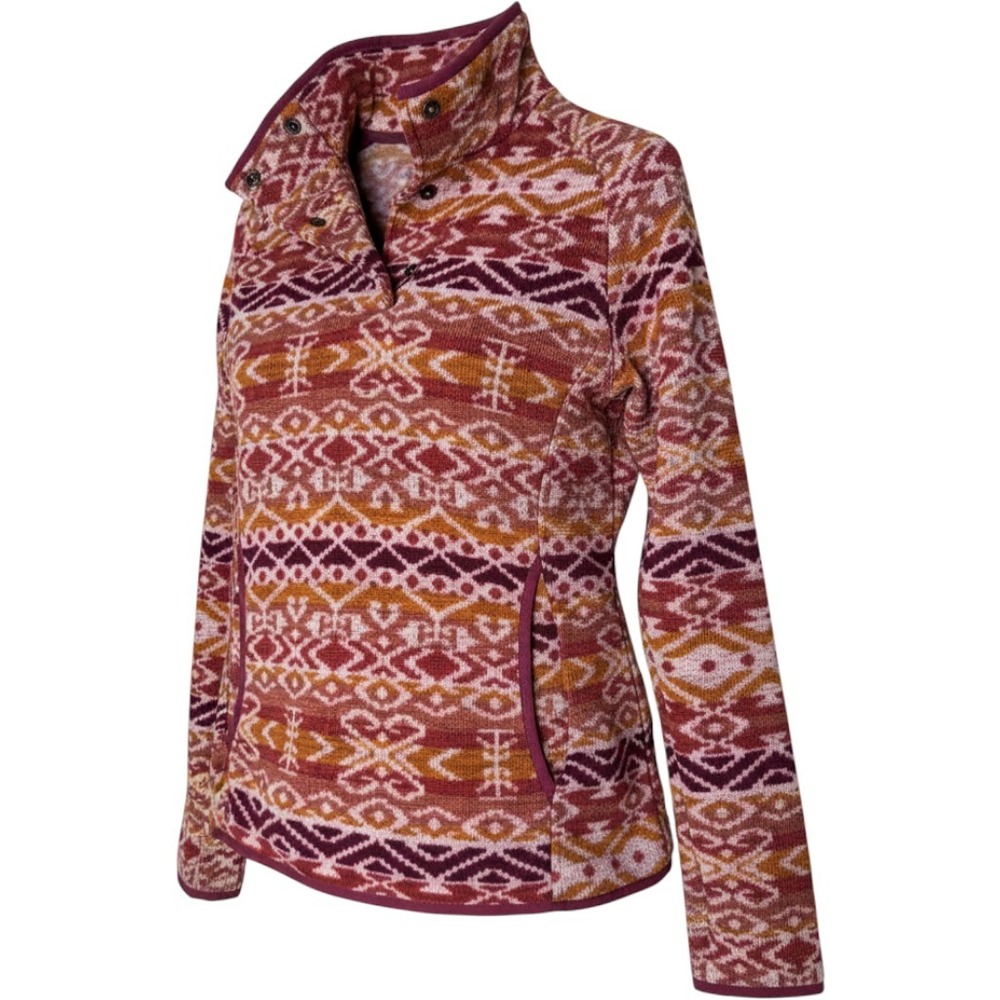 Sherpa Adventure Gear Womens S Red Geometric Snap Neck Fleece Pullover Sweater